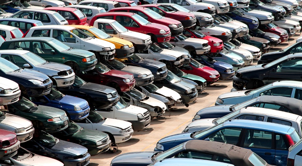 cars destroyed in the courtyard of the automobile junkyard