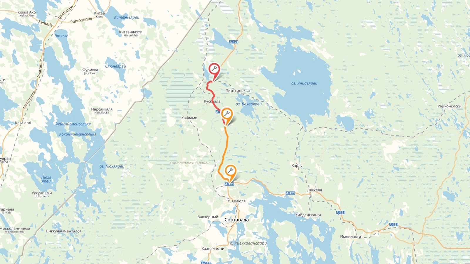 Карта сортавальского района с озерами и дорогами спутник