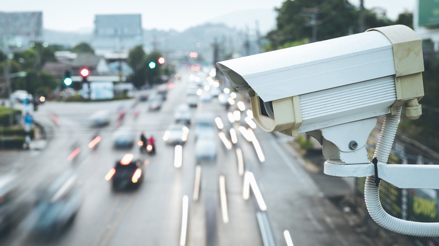 Security CCTV camera operating over the road