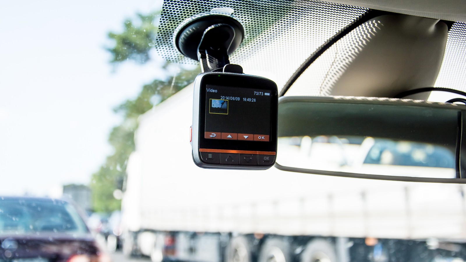 car video recorder instaled on the window