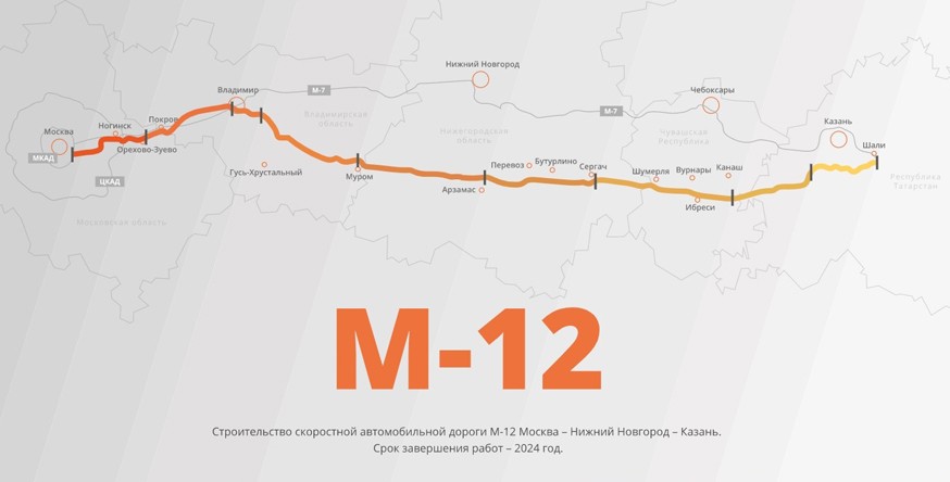 Платная трасса М-12: движение ещё по одному участку дороги откроют в 2022 году