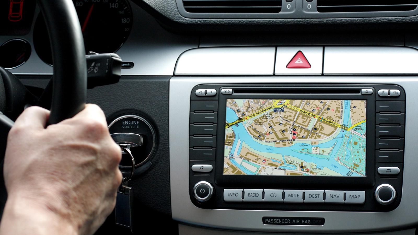 Small part of car dashboard with gps