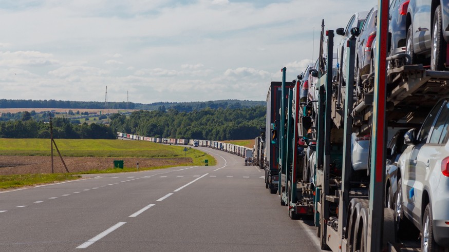 Automotive queue on the road.