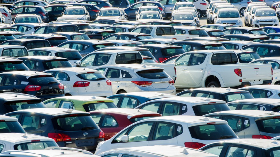 TUSCANY, ITALY — 27 June: New cars parked at distribution center