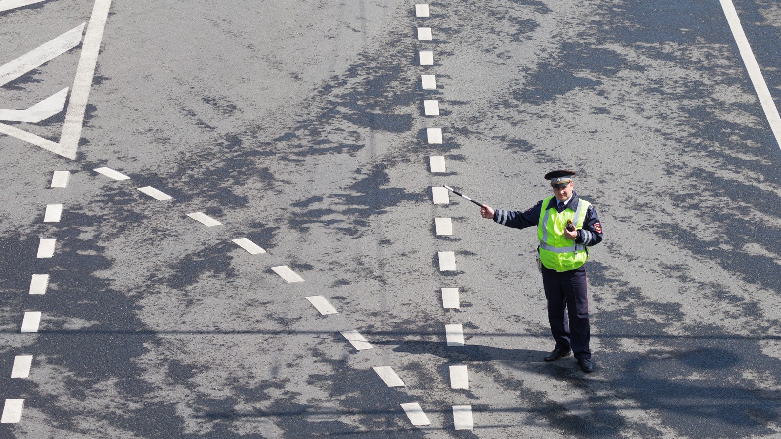 Police officer regulating traffic, Moscow