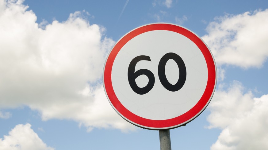 road traffic round sign limiting speed on blue sky