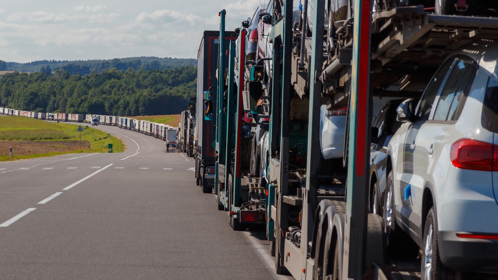 Automotive queue on the road.