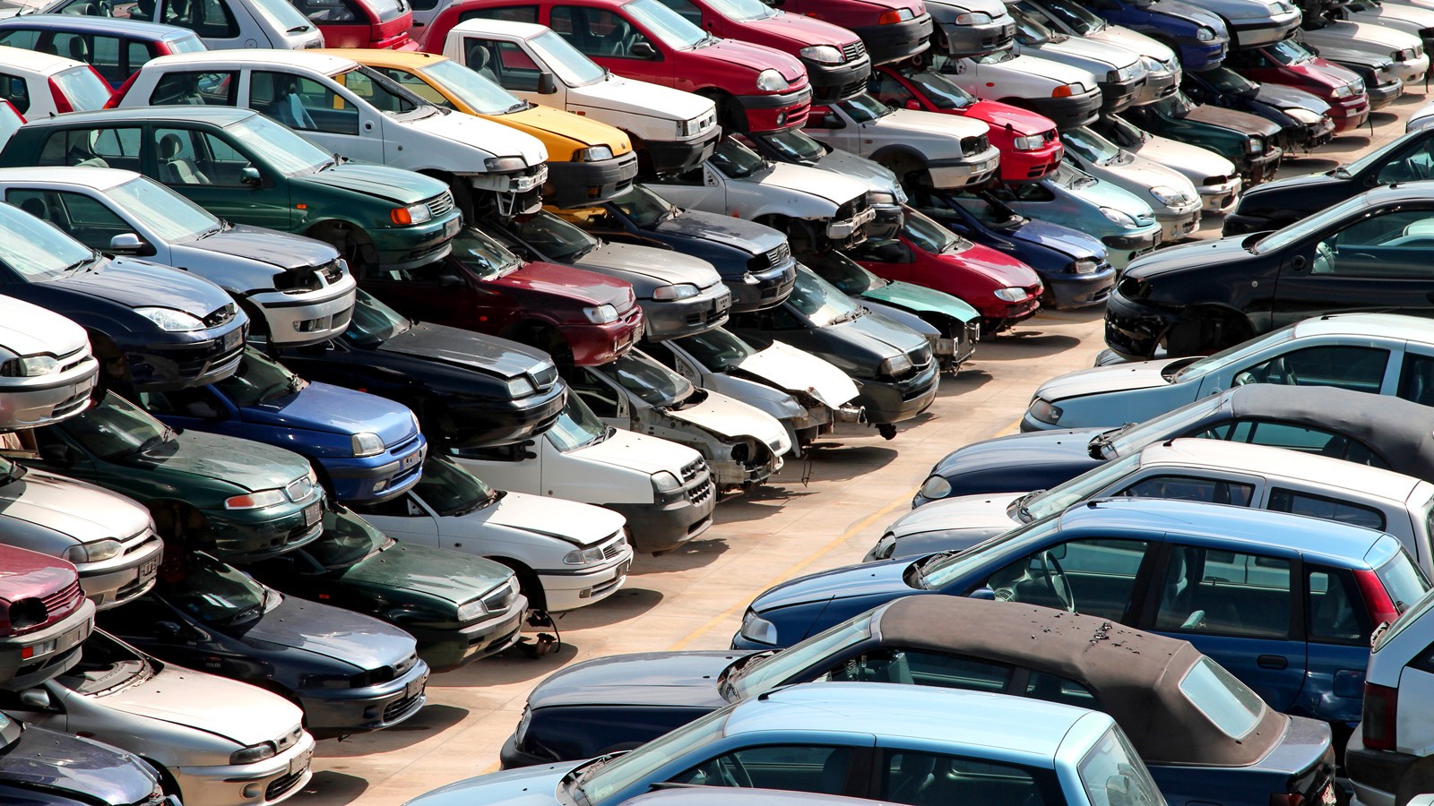 cars destroyed in the courtyard of the automobile junkyard