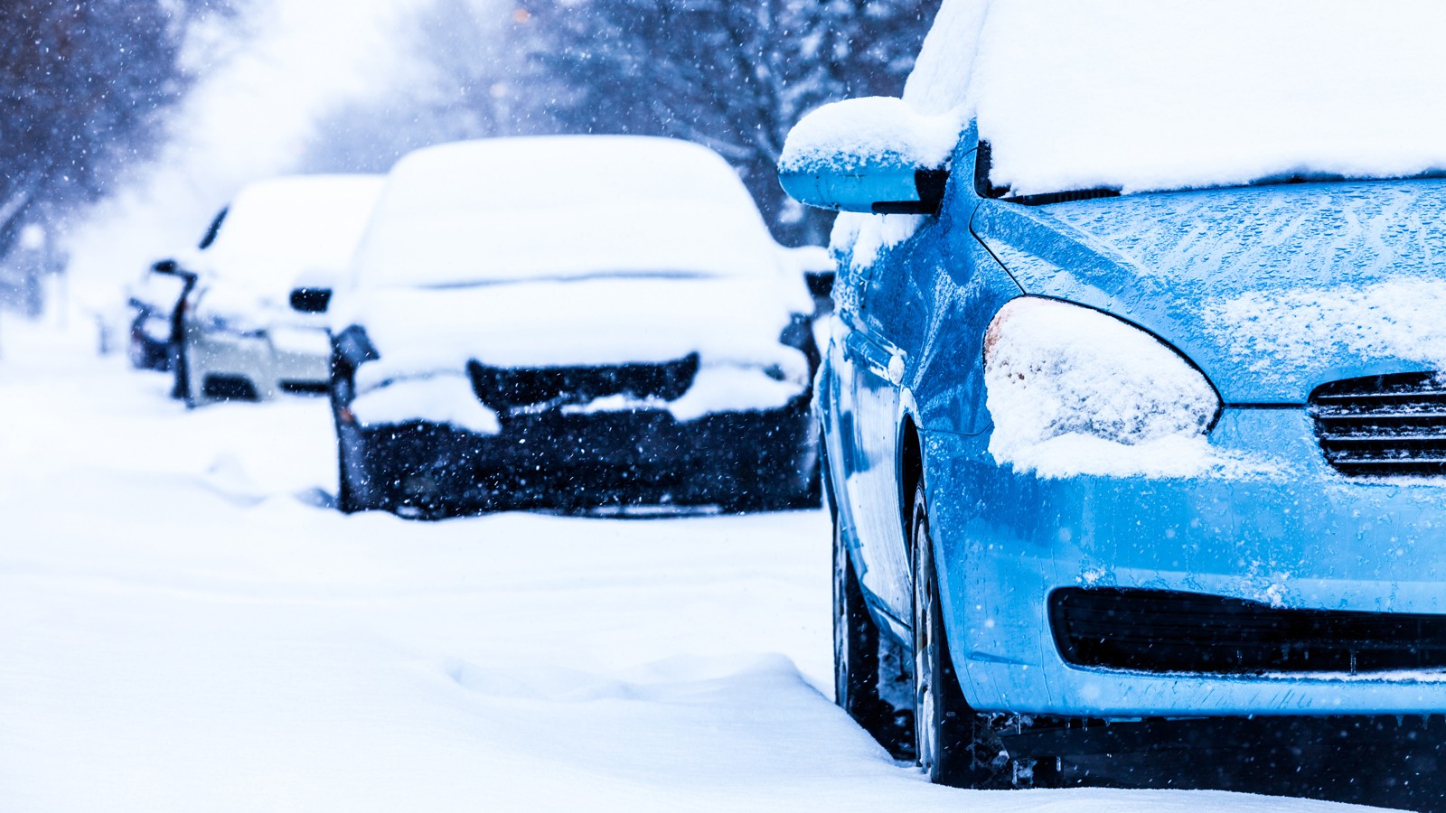 Parked Cars on a Snowstorm Winter Day