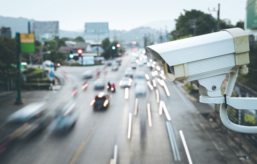 Security CCTV camera operating over the road