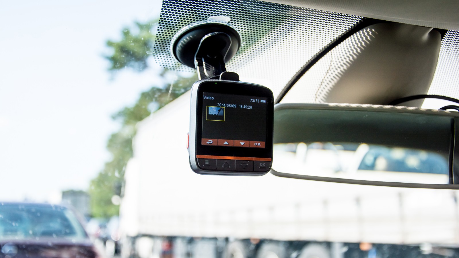 car video recorder instaled on the window