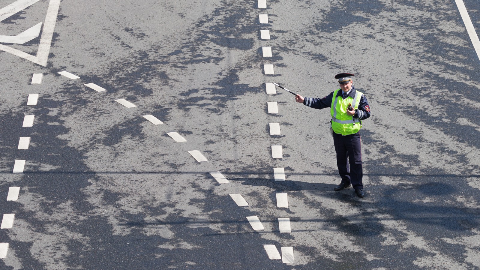 Police officer regulating traffic, Moscow