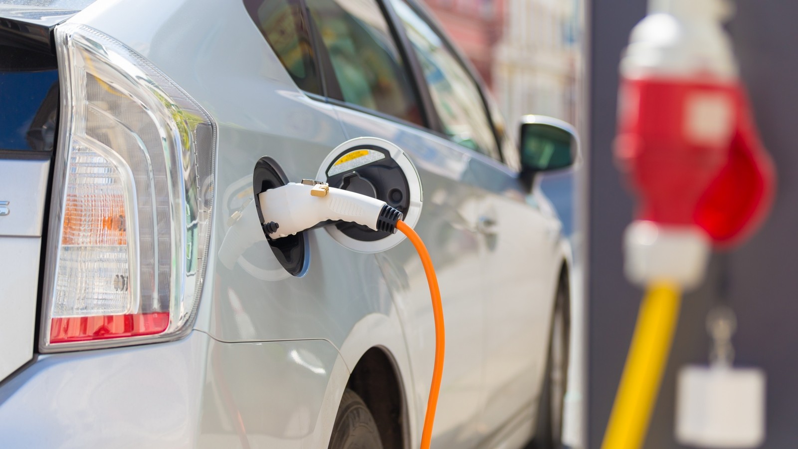 Electric Car in Charging Station.