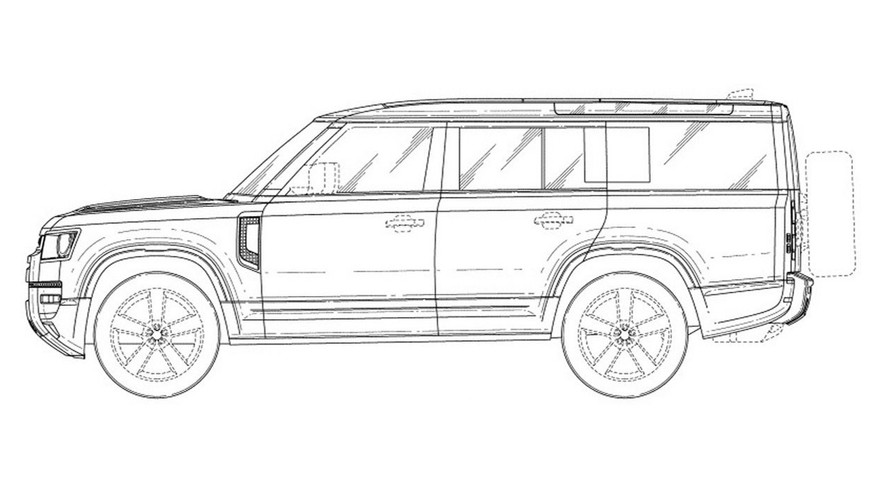 Land Rover Defender 130 показался на патентных изображениях: 8 мест и колёсная база, как у 110
