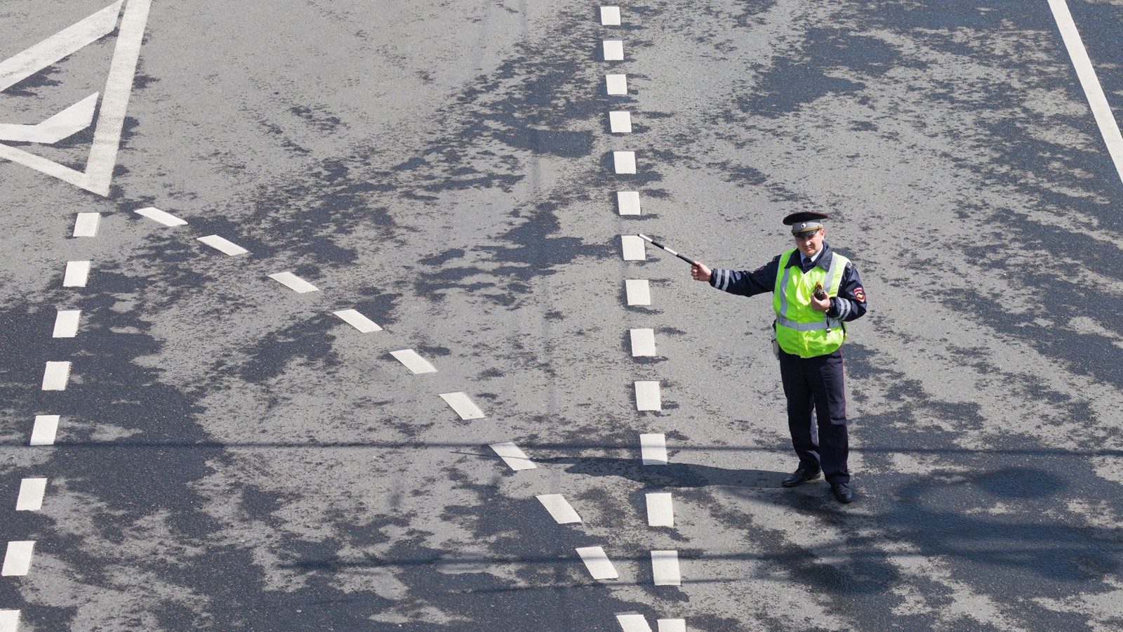 Police officer regulating traffic, Moscow