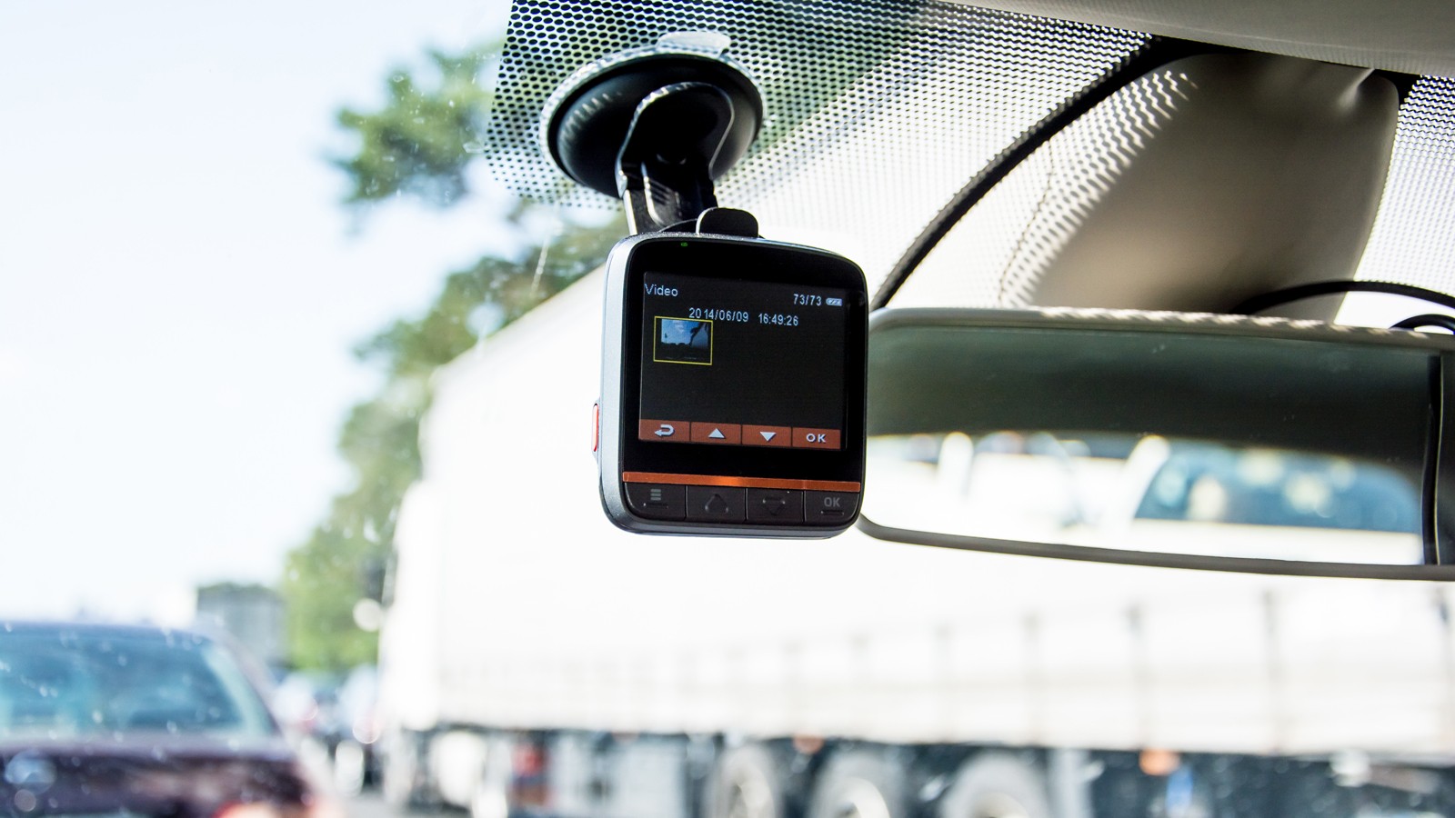 car video recorder instaled on the window