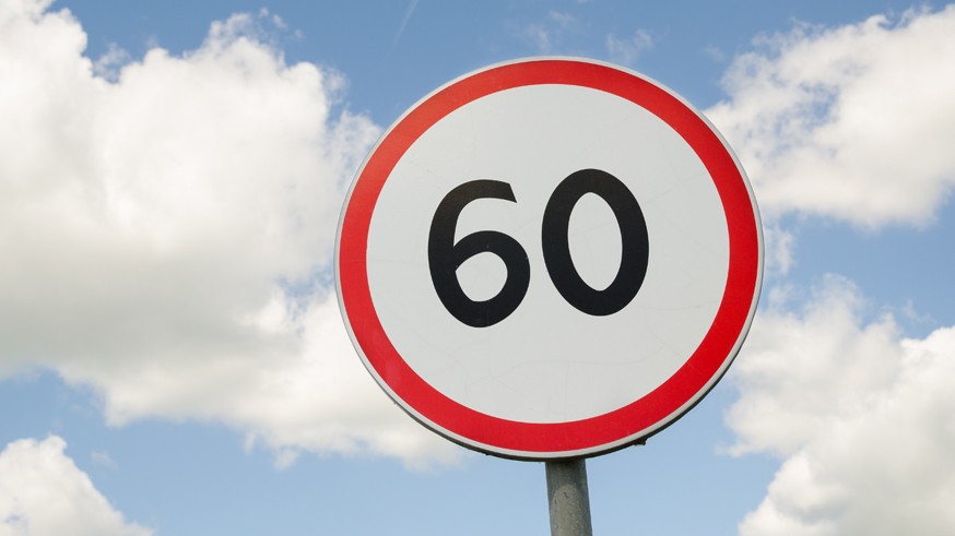 road traffic round sign limiting speed on blue sky