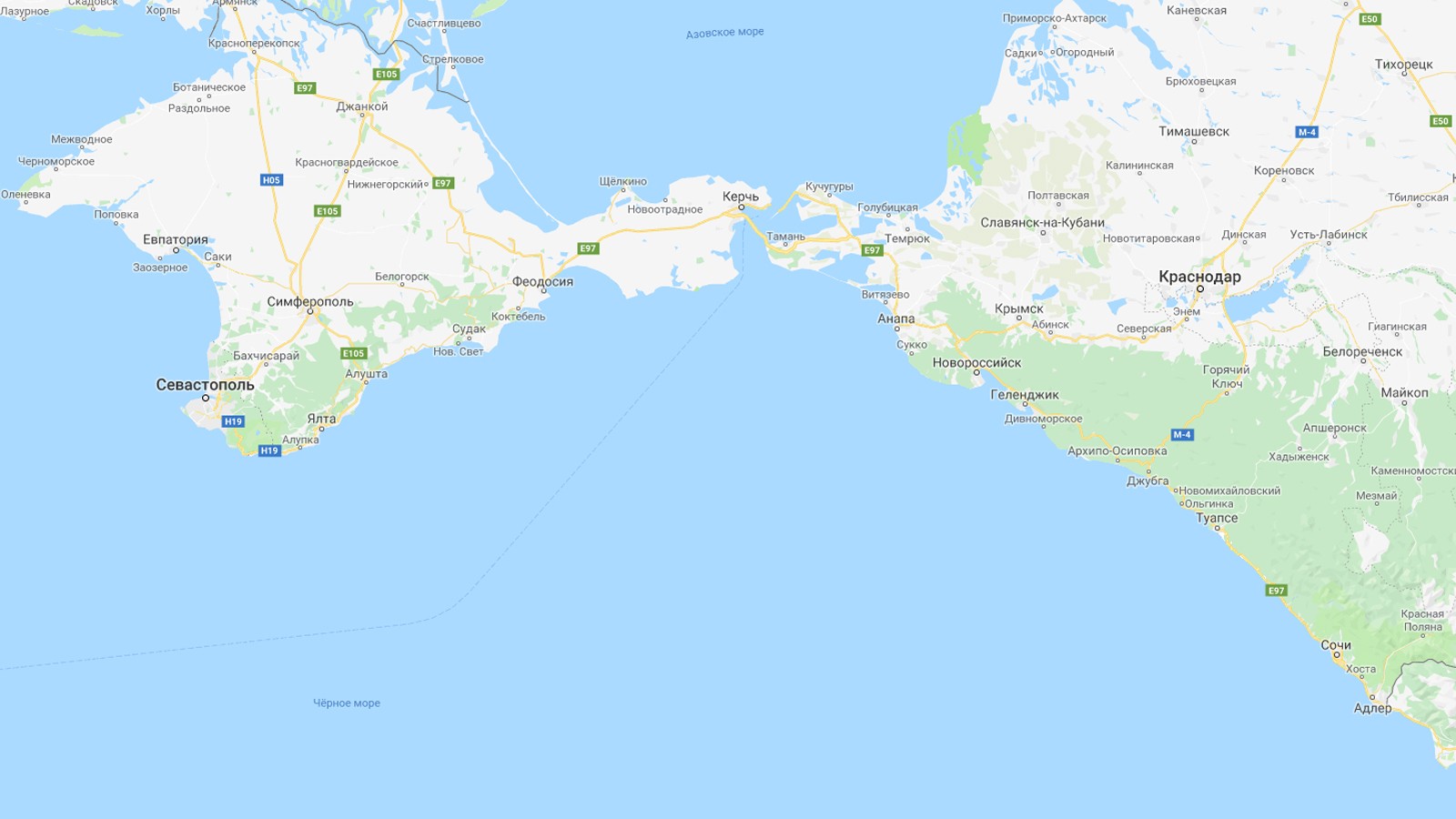 Карта Краснодарского края и Крыма побережье черного моря