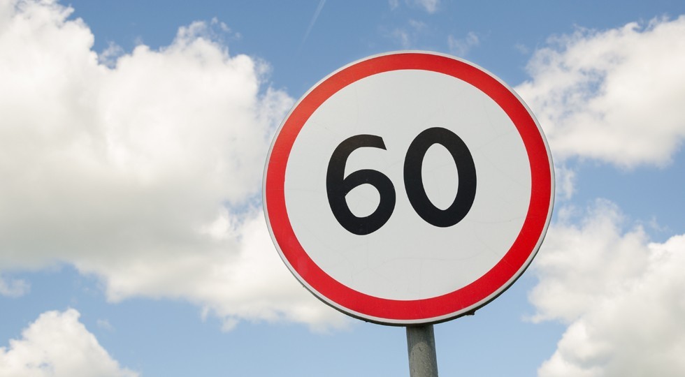 road traffic round sign limiting speed on blue sky