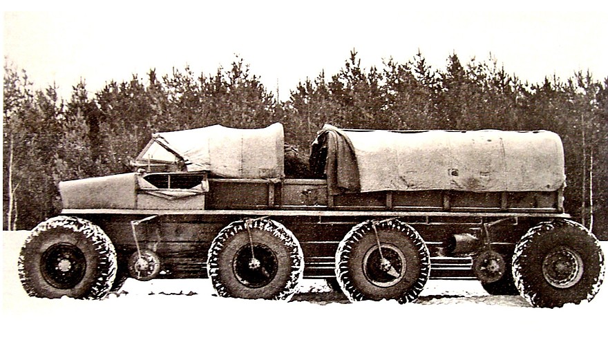 Длиннобазный макетный образец Э134 с разнесенными крайними колесами