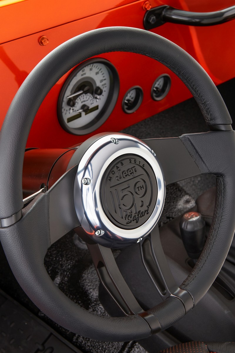 The center of the custom steering wheel, stamped with the specia