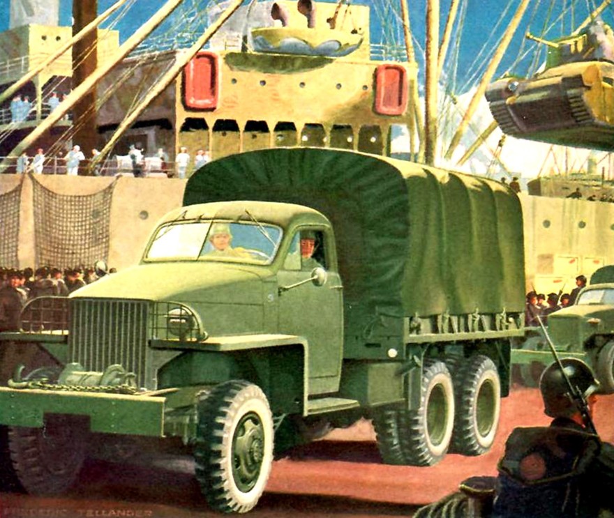 Американская картинка «Studebaker в борьбе за мир» из серии плакатов к 75-летию фирмы