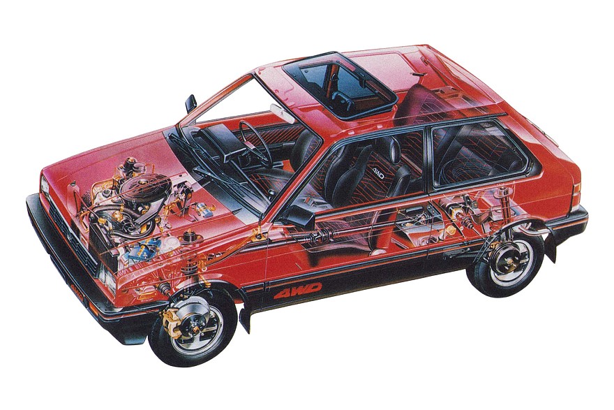 Компактная Justy (1984-1989), как и остальные автомобили Subaru, могла быть и полноприводной