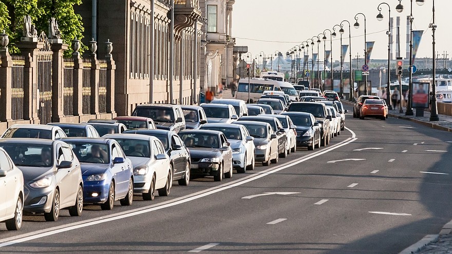 transport jam on city roads St. Petersburg