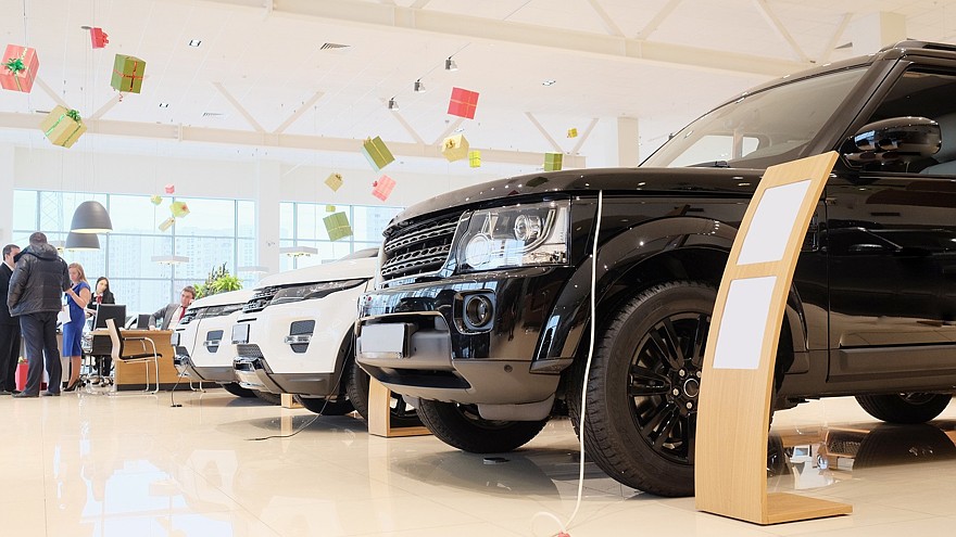 Moscow, Russia, December, 3, 2014: cars in a showroom of a car trading center in Moscow, Russia