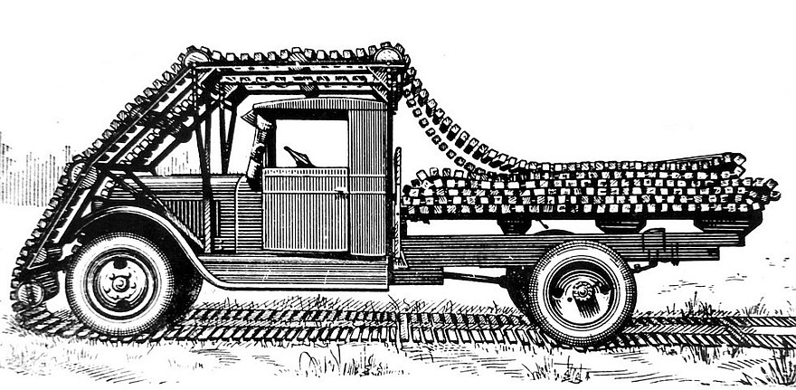 Механический укладчик ленты дорожного полотна на грузовике АМО-3
