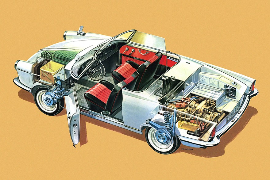 Двигатель NSU Spider находился сзади, поэтому корма двухместной машины была длинной